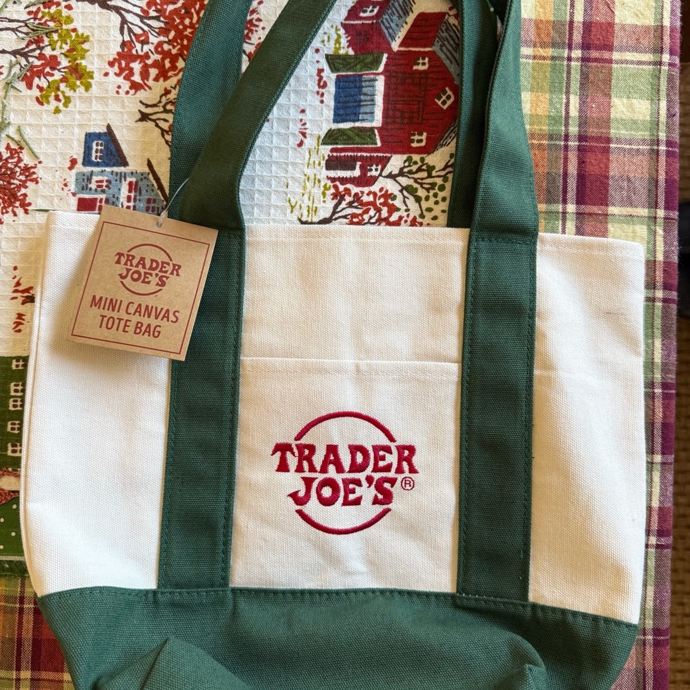 Trader Joe's Green and White Canvas Tote Bag